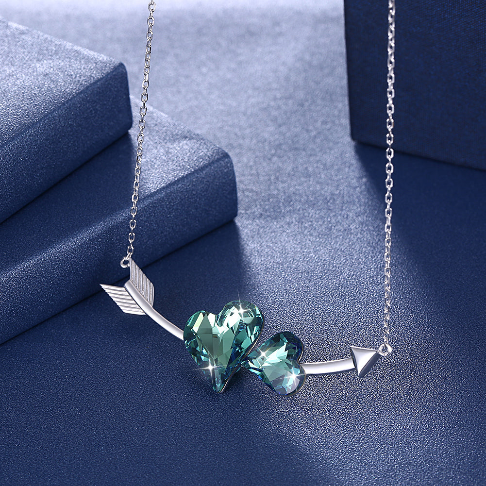 Double Love Hearts Arrow Sterling Silver Swarovski Crystal Necklace, Necklaces, Golden NYC Jewelry, Golden NYC Jewelry jewelryjewelry deals, swarovski crystal jewelry, groupon jewelry,, jewelry for mom, 