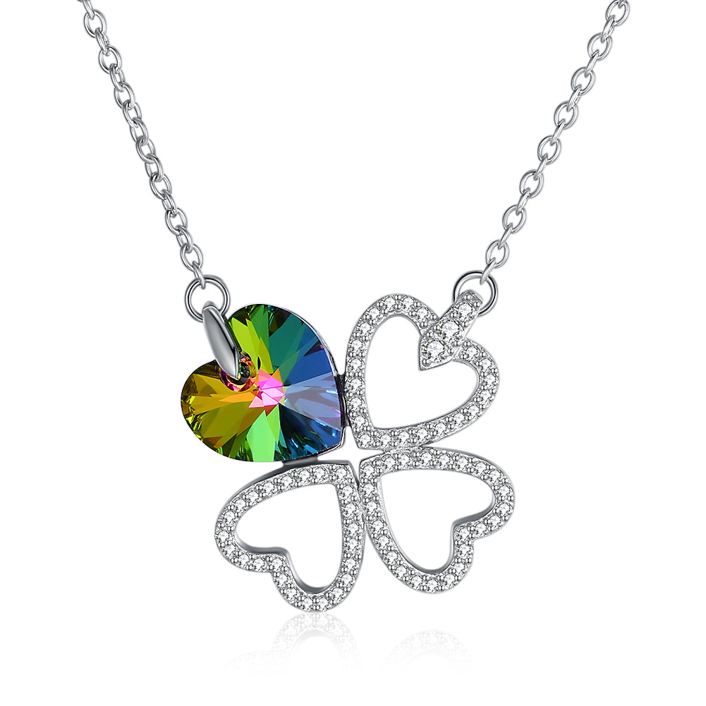 Pave 4 Leaf Clover Sterling Silver Austrian Crystal Necklace