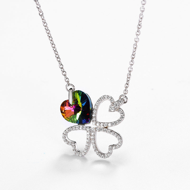 Pave 4 Leaf Clover Sterling Silver Swarovski Crystal Necklace