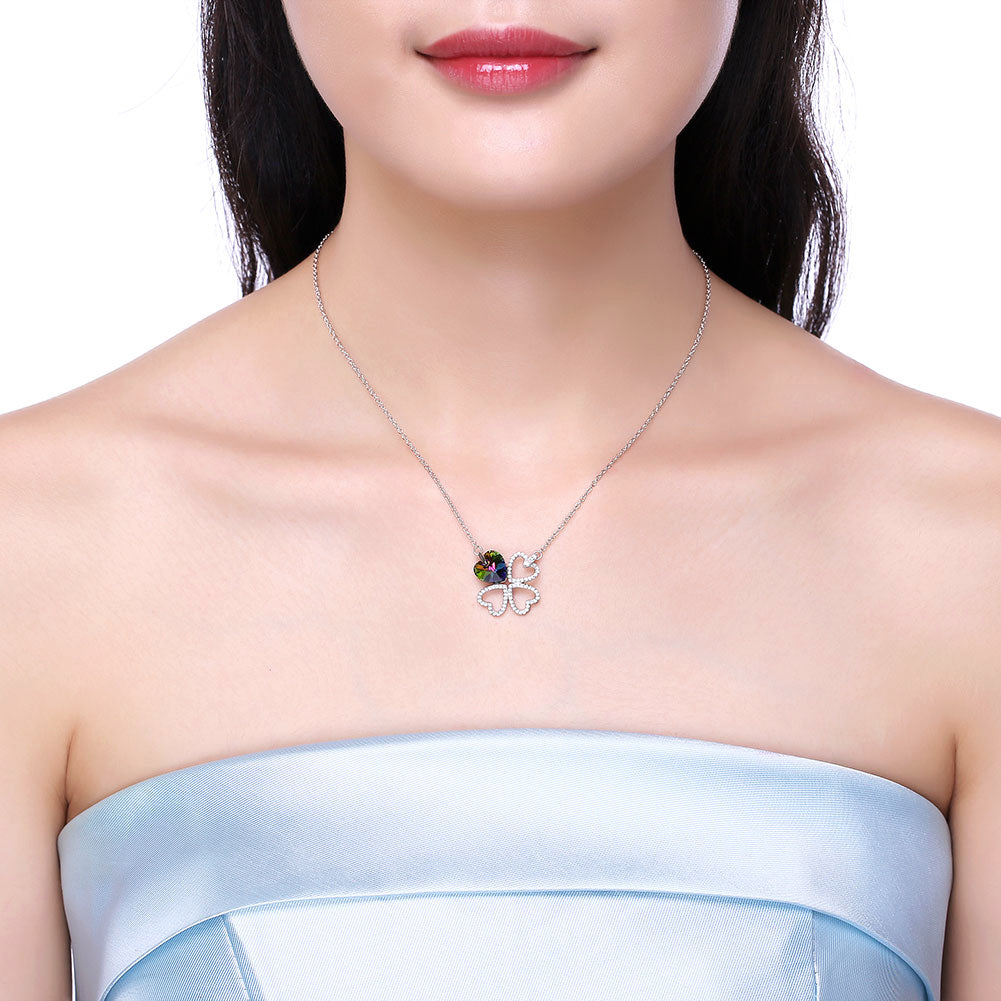 Pave 4 Leaf Clover Sterling Silver Swarovski Crystal Necklace