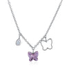 Pink Butterfly Stone Sterling Silver Austrian Crystal Necklace