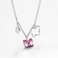 Pink Butterfly Stone Sterling Silver Swarovski Crystal Necklace
