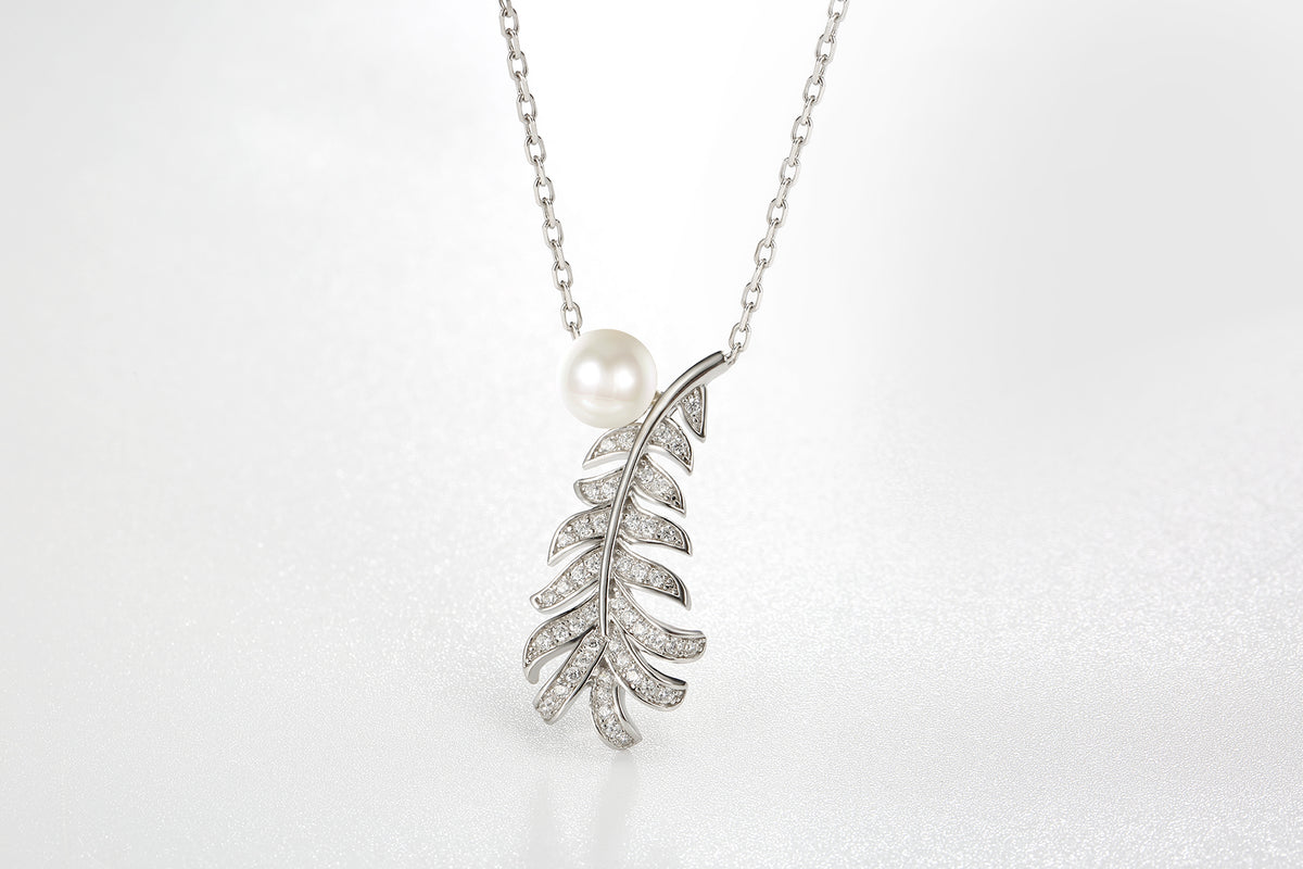 Fresh Water Pearl Pave Leaf Sterling Silver Swarovski Crystal Necklace, Necklaces, Golden NYC Jewelry, Golden NYC Jewelry jewelryjewelry deals, swarovski crystal jewelry, groupon jewelry,, jewelry for mom, 