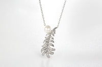 Fresh Water Pearl Pave Leaf Sterling Silver Swarovski Crystal Necklace, Necklaces, Golden NYC Jewelry, Golden NYC Jewelry jewelryjewelry deals, swarovski crystal jewelry, groupon jewelry,, jewelry for mom, 