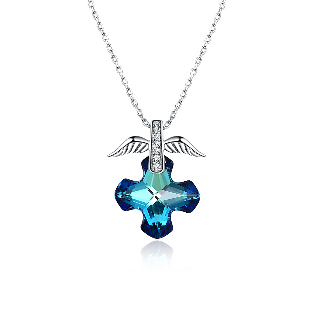 2.00 CT Bermuda Blue Swarovski Crystals Sterling Silver Flying Angel Necklace, Necklaces, Golden NYC Jewelry, Golden NYC Jewelry jewelryjewelry deals, swarovski crystal jewelry, groupon jewelry,, jewelry for mom,