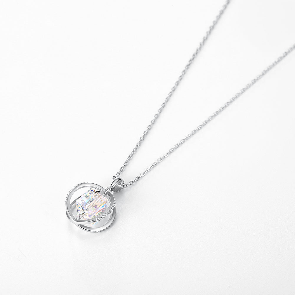 2.00 CT Aurora Borealis Swarovski Crystals Sterling Silver Flying Spinning Cube Necklace, Necklaces, Golden NYC Jewelry, Golden NYC Jewelry jewelryjewelry deals, swarovski crystal jewelry, groupon jewelry,, jewelry for mom,