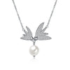 Pave Swarovski Crystals Sterling Silver Flying Wings Pearl Necklace