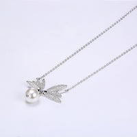 Pave Swarovski Crystals Sterling Silver Flying Wings Pearl Necklace