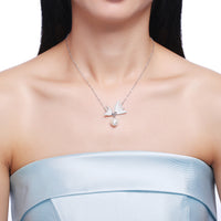 Pave Swarovski Crystals Sterling Silver Flying Wings Pearl Necklace