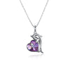 Purple Heart Dolphin Necklace in Sterling Silver with Swarovski Crystal