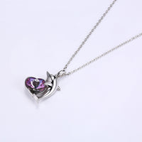 Purple Heart Dolphin Necklace in Sterling Silver with Swarovski Crystal