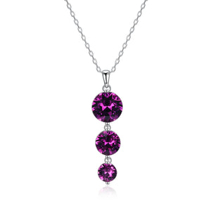 Triple Pink Drop Necklace in Sterling Silver with Austrian Crystals