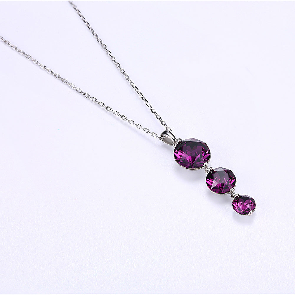 Triple Pink Drop Necklace in Sterling Silver with Swarovski Crystals