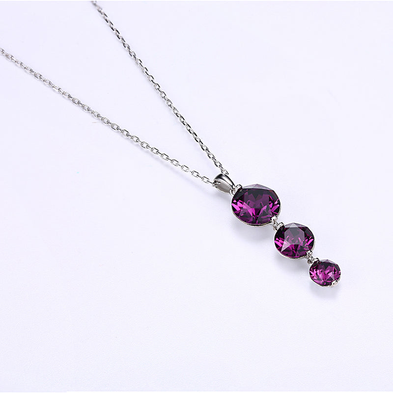 Triple Pink Drop Necklace in Sterling Silver with Swarovski Crystals