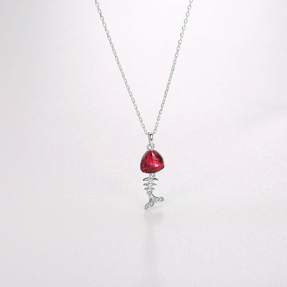 5.00 CT Ruby Stone Sterling Silver Swarovski Crystal Fish Necklace, Necklaces, Golden NYC Jewelry, Golden NYC Jewelry jewelryjewelry deals, swarovski crystal jewelry, groupon jewelry,, jewelry for mom,
