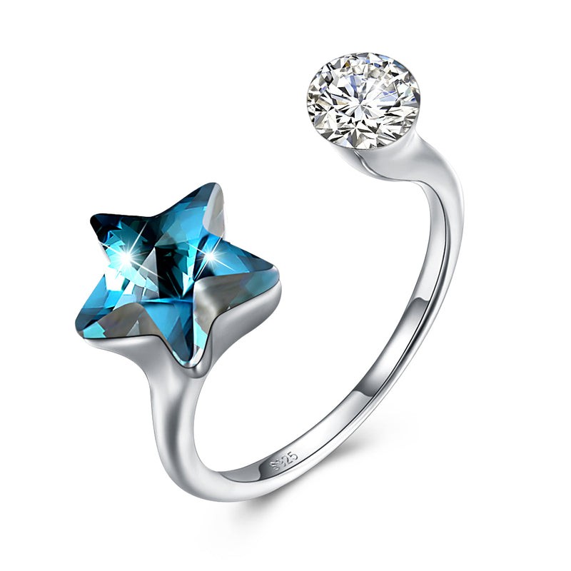 Sapphire Star Shaped Adjustable White Gold Ring