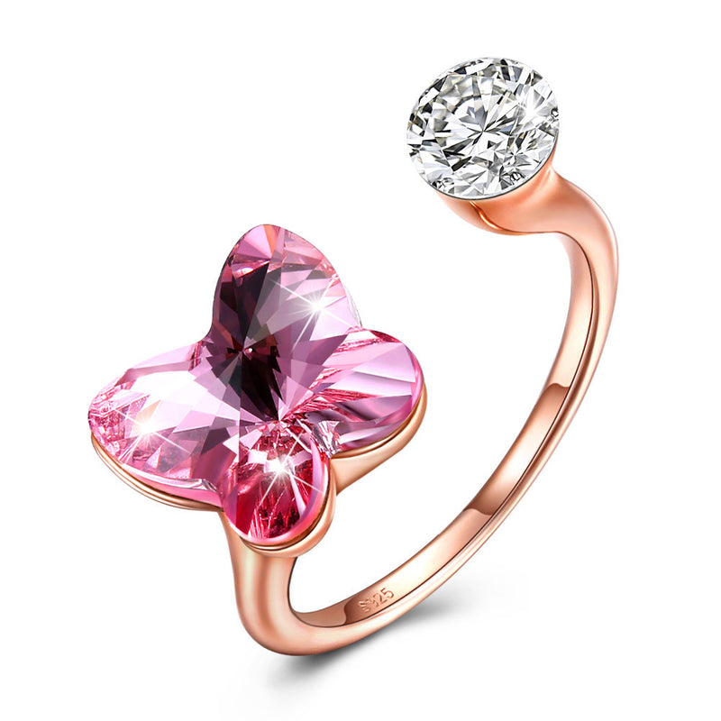 Pink Sapphire Butterfly Shaped Adjustable 18K Rose Gold Ring