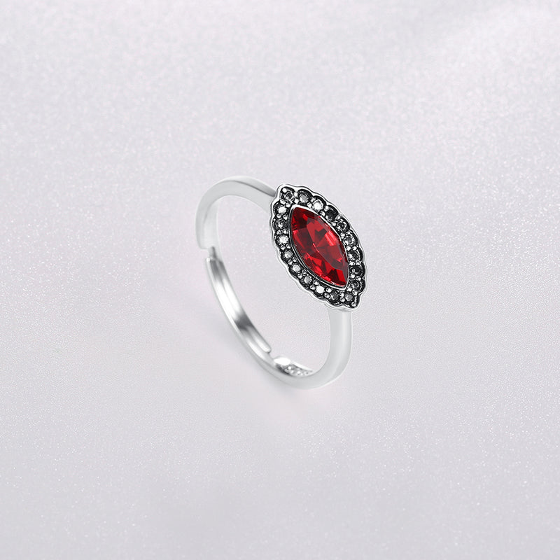 Sterling Silver Red Gem Adjustable Ring