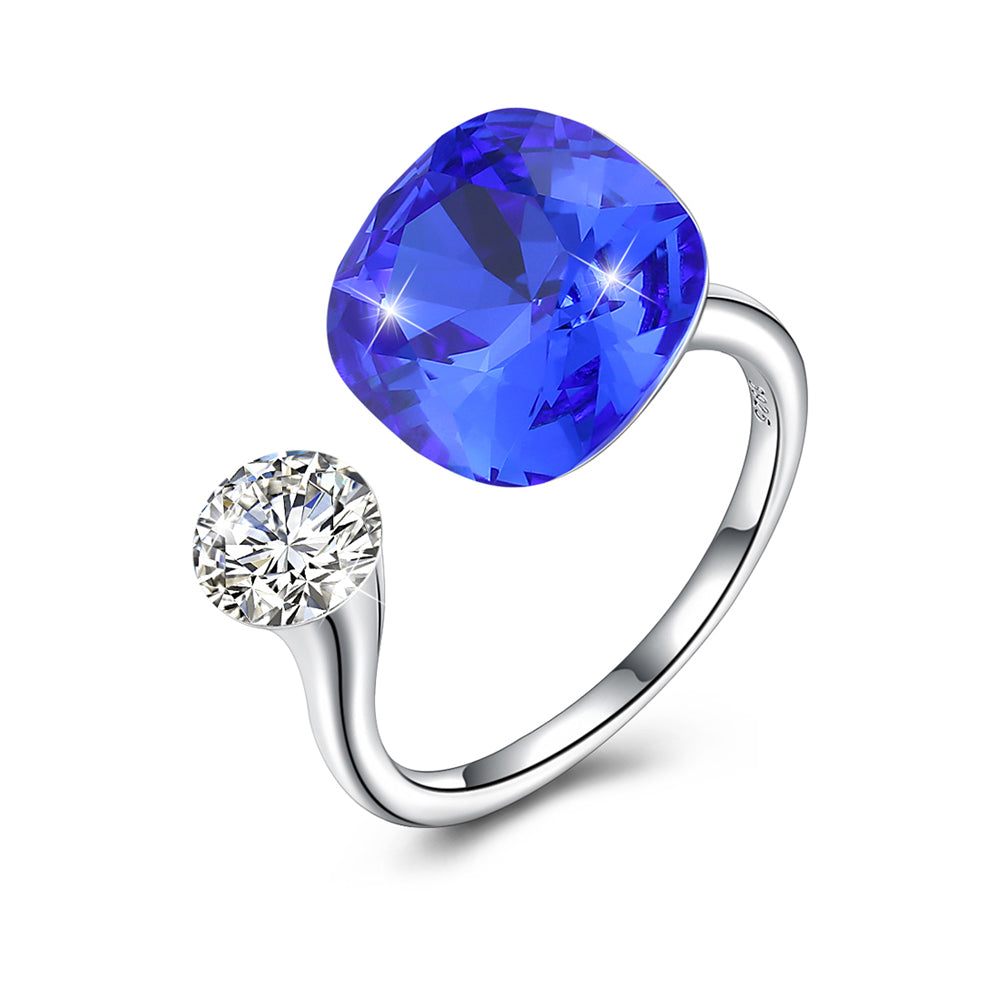 Blue Sapphire Halo Cut Adjustble White Gold Ring, , Golden NYC Jewelry, Golden NYC Jewelry jewelryjewelry deals, swarovski crystal jewelry, groupon jewelry,, jewelry for mom, 