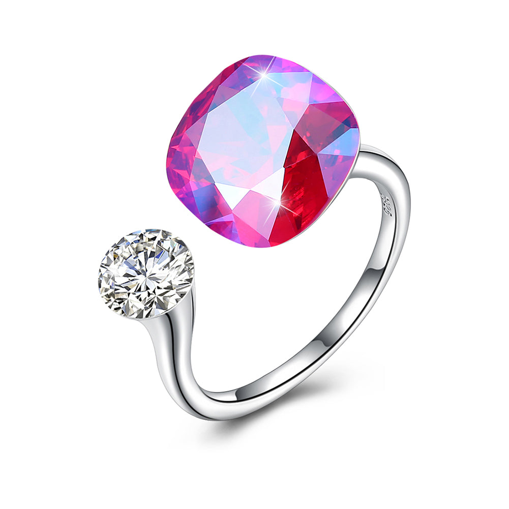 Pink Sapphire Halo Cut Adjustble White Gold Ring