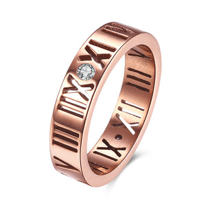 White Swarovski Elements Roman Numeral Band Ring in Gold Plating - 3 Colors Available