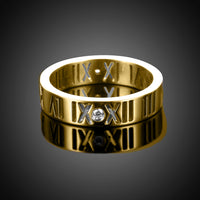 White Swarovski Elements Roman Numeral Band Ring in Gold Plating - 3 Colors Available