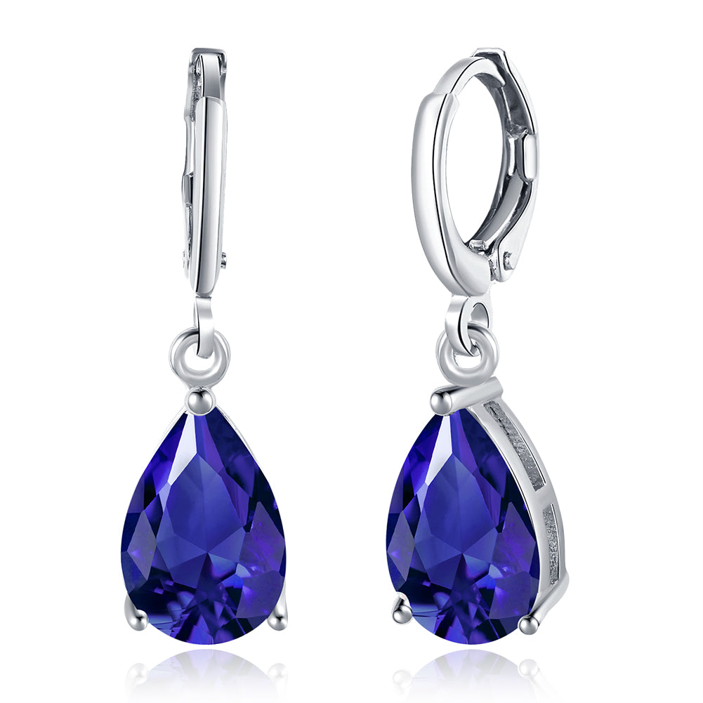 Swarovski Crystals 4.50 CT Marquise Sapphire Pear Cut 28mm Drop Earring