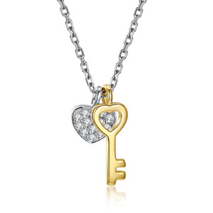 Austrian Crystal 18K Gold over Sterling Silver Lock My Heart Necklace - Golden NYC Jewelry