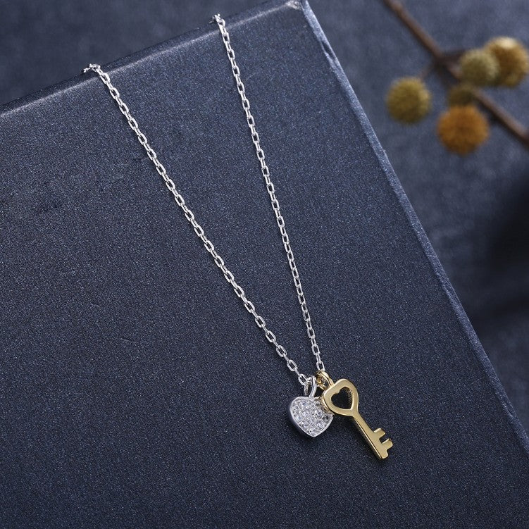 Swarovski Crystal 18K Gold over Sterling Silver Lock My Heart Necklace - Golden NYC Jewelry