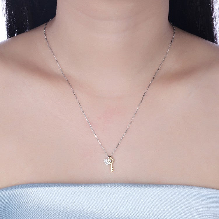 Swarovski Crystal 18K Gold over Sterling Silver Lock My Heart Necklace - Golden NYC Jewelry