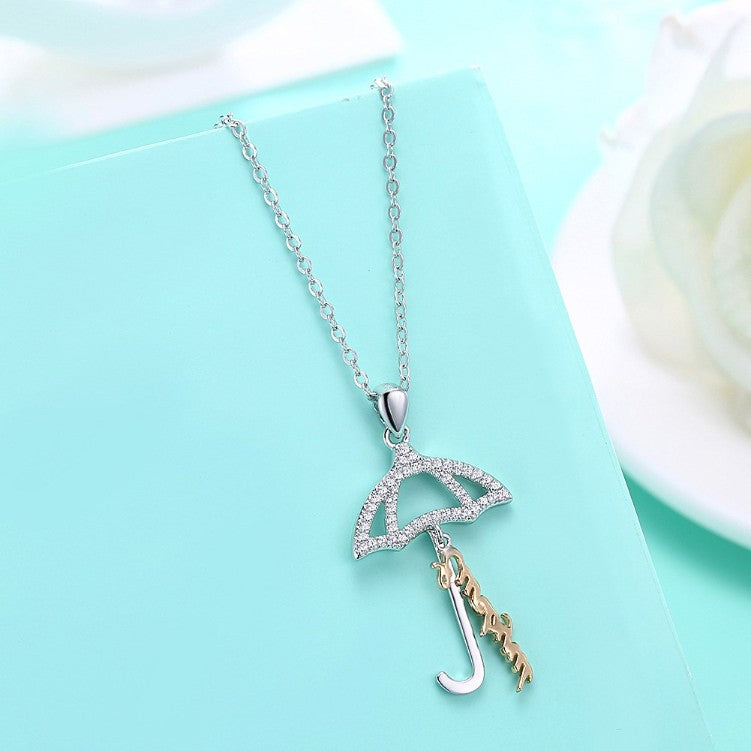 Swarovski Crystal 18K White Gold over Sterling Silver Umbrella Necklace - Golden NYC Jewelry