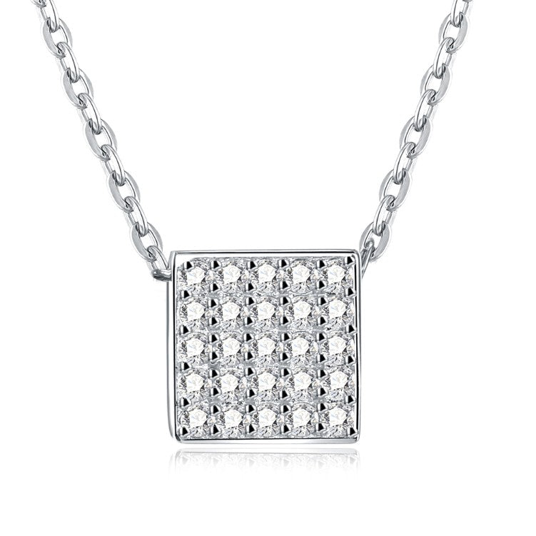 Swarovski Crystal 18K White Gold over Sterling Silver Pave Rectangle Necklace - Golden NYC Jewelry