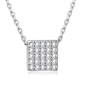Austrian Crystal 18K White Gold over Sterling Silver Pave Rectangle Necklace - Golden NYC Jewelry