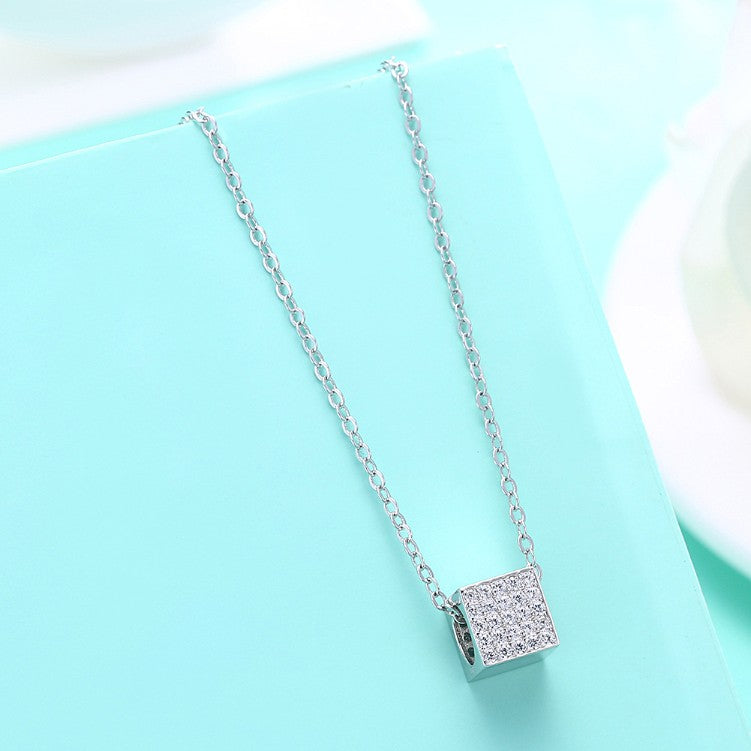 Swarovski Crystal 18K White Gold over Sterling Silver Pave Rectangle Necklace - Golden NYC Jewelry