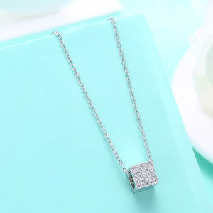 Austrian Crystal 18K White Gold over Sterling Silver Pave Rectangle Necklace - Golden NYC Jewelry