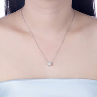 Swarovski Crystal 18K White Gold over Sterling Silver Pave Rectangle Necklace - Golden NYC Jewelry