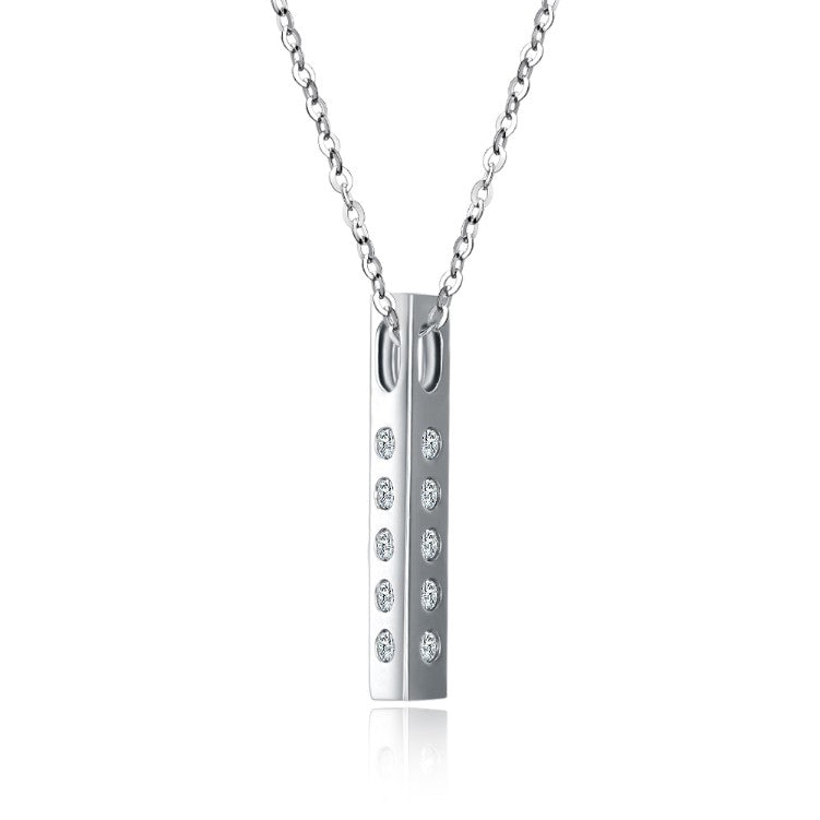 Austrian Crystal 18K White Gold over Sterling Silver  Bar Drop Necklace - Golden NYC Jewelry