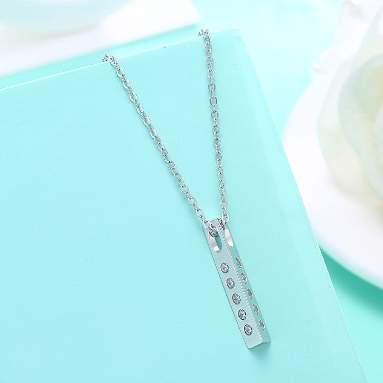 Swarovski Crystal 18K White Gold over Sterling Silver Bar Drop Necklace - Golden NYC Jewelry