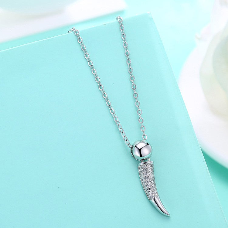 Swarovski Crystal 18K White Gold over Sterling Silver Lucky Horn Necklace - Golden NYC Jewelry