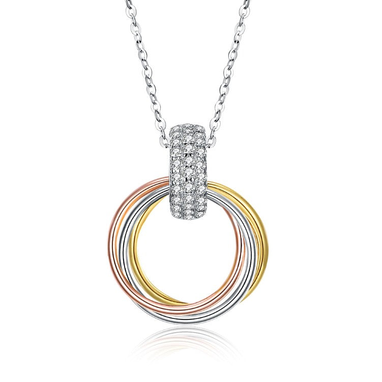 Swarovski Crystal Circle of Life Triple Rings Sterling Silver Necklace - Golden NYC Jewelry