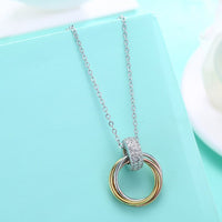 Swarovski Crystal Circle of Life Triple Rings Sterling Silver Necklace - Golden NYC Jewelry
