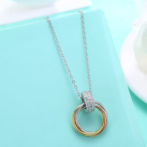 Austrian Crystal Circle of Life Triple Rings Sterling Silver Necklace - Golden NYC Jewelry