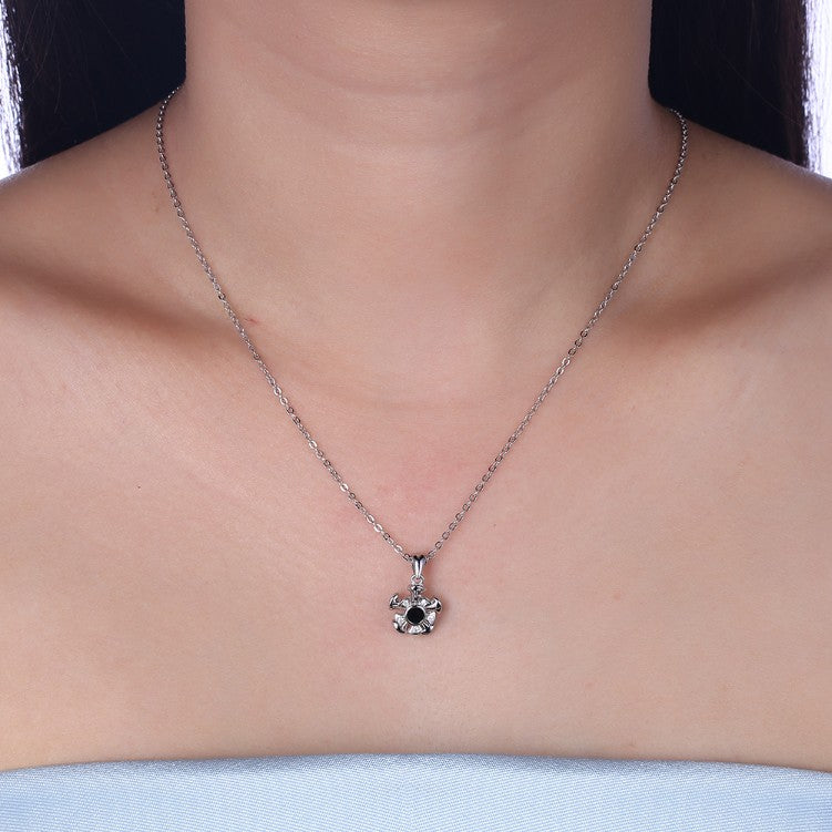 Swarovski Crystal 18K White Gold over Sterling Silver Black Center Necklace - Golden NYC Jewelry