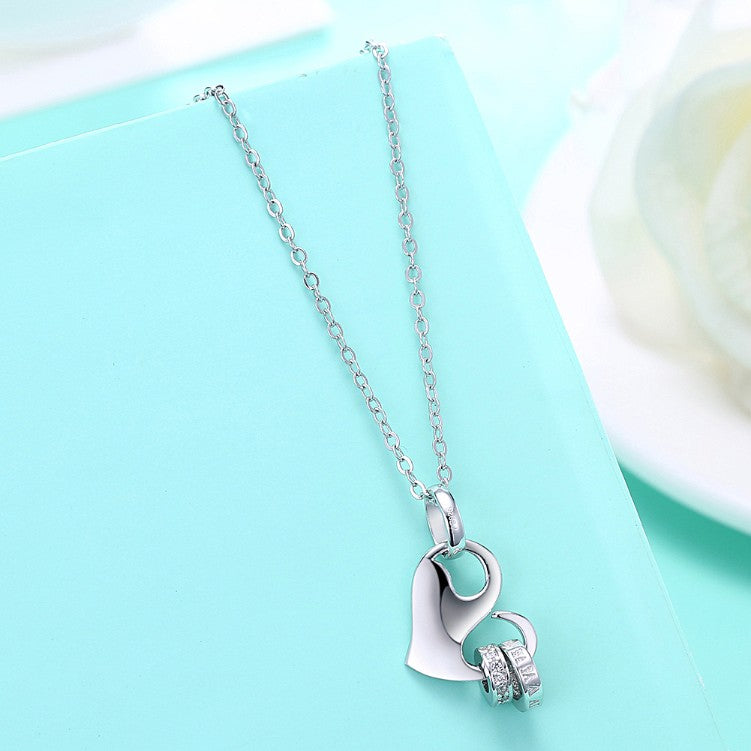 Swarovski Crystal 18K White Gold over Sterling Silver Trendy Heart Necklace - Golden NYC Jewelry