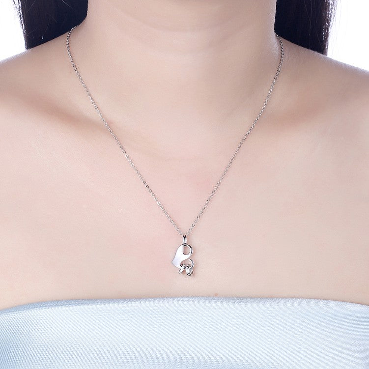 Swarovski Crystal 18K White Gold over Sterling Silver Trendy Heart Necklace - Golden NYC Jewelry