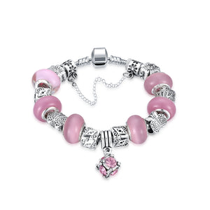 Light Pink Magnetic Clasp Bracelet in 18K White Gold Plated