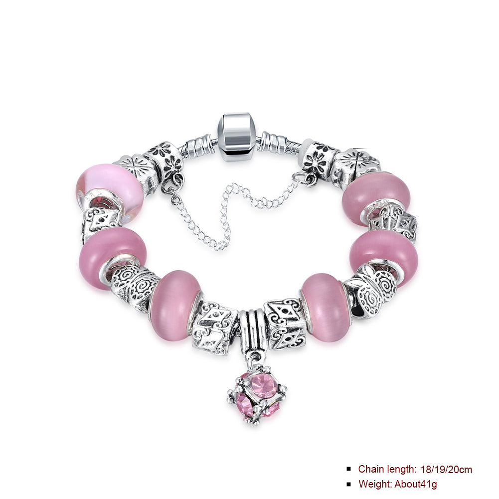 Light Pink Magnetic Clasp Bracelet in 18K White Gold Plated