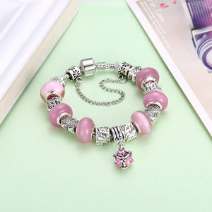 Light Pink Magnetic Clasp Bracelet in 18K White Gold Plated