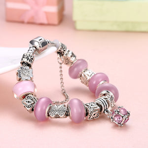 Light Pink Magnetic Clasp Bracelet in 18K White Gold Plated