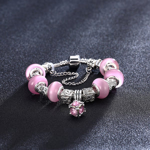 Light Pink Magnetic Clasp Bracelet in 18K White Gold Plated